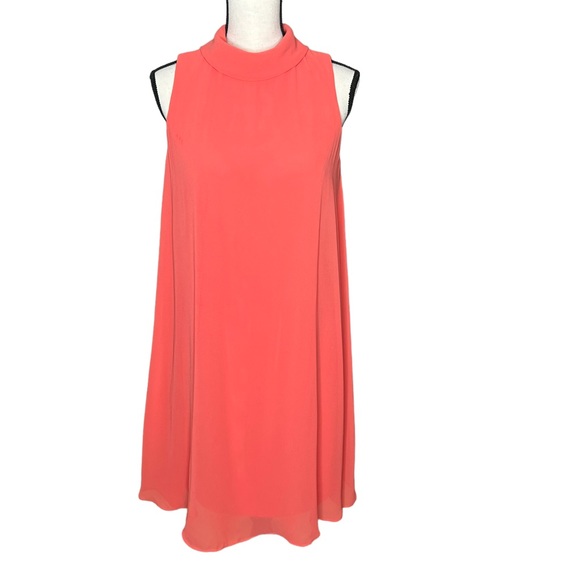 Eliza J Dresses & Skirts - Eliza J Coral Sheath Chiffon Overlay Mock Neck Zip Swing Mini Dress Size 6